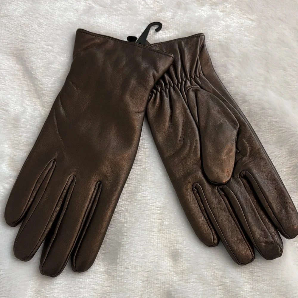 Excelled Women's Brown Leather Gloves- Cashmere Lined - Picture 6 of 8